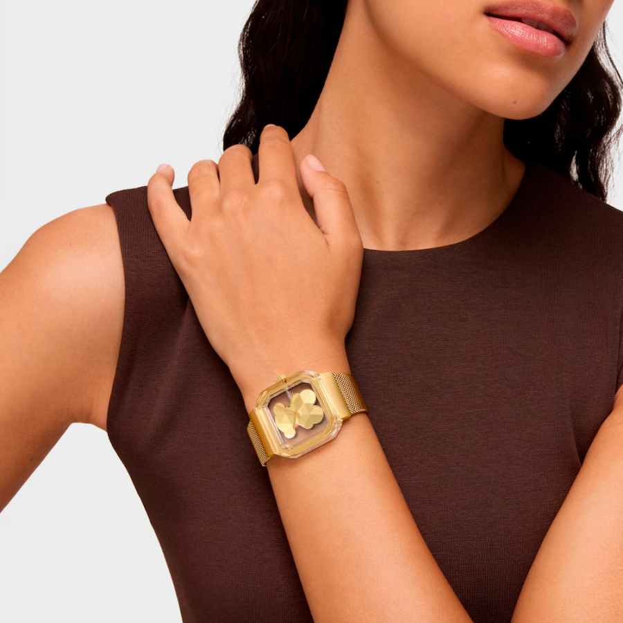 orologio-analogico-d-bear-party-con-bracciale-in-acciaio-dorato