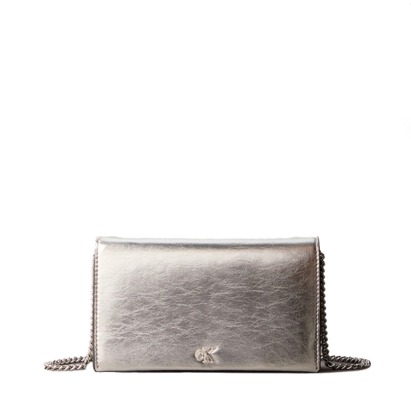 Calvin Klein Portefeuille chane mtallique monogramme - U Argent- Ref 70$
