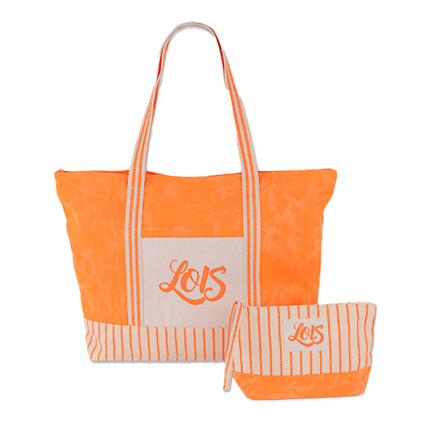Lois sac de plage rayé, trousse de toilette orange - U Orange- Ref.