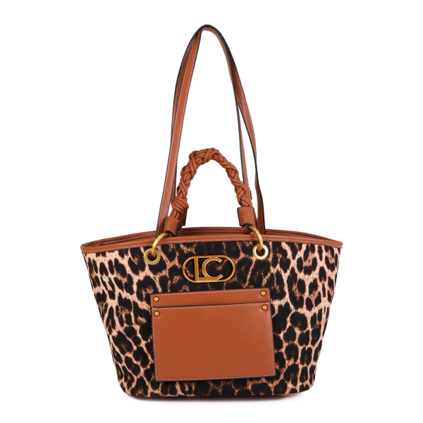 Lola Casademunt Sac cabas imprim lopard et effet cuir - U Brun- Ref 90 €