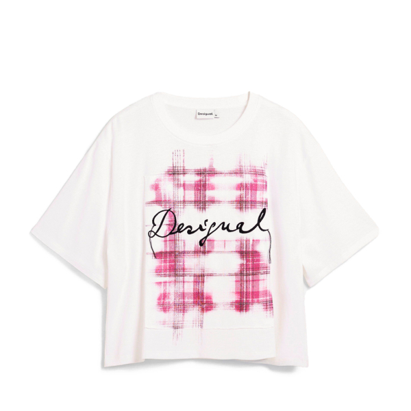 Desigual T-shirts hauts et polos Blanc - T-shirt logo carreaux - L - Ref 35 €