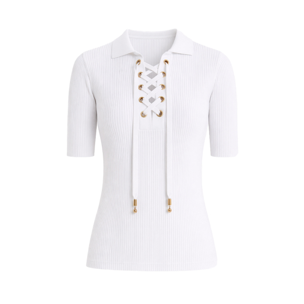 Michael Kors T-shirts hauts et polos Blanc - Polo ctel en viscose stretch avec lacets - S - Ref 98 €