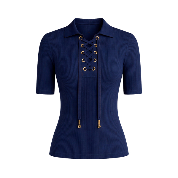 Michael Kors T-shirts hauts et polos Bleu marine - Polo ctel en viscose stretch avec lacets - S - Ref 98 €