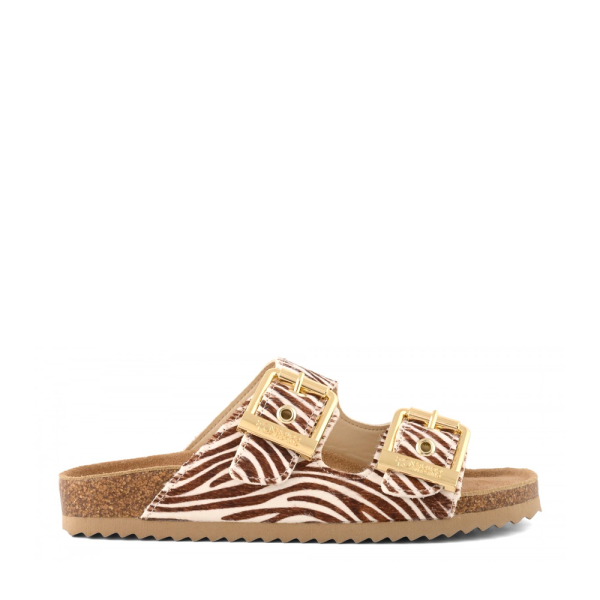 Colors Of California Sandale SLOFI en cuir effet poney - 38 Blanc, Brun- Ref.