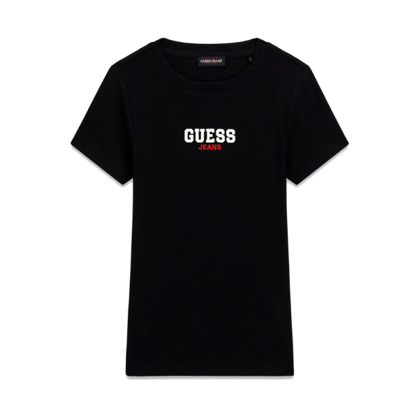Guess T-shirts hauts et polos Noir - T-shirt slim fit en maille ctele brode - M - Ref 25 €
