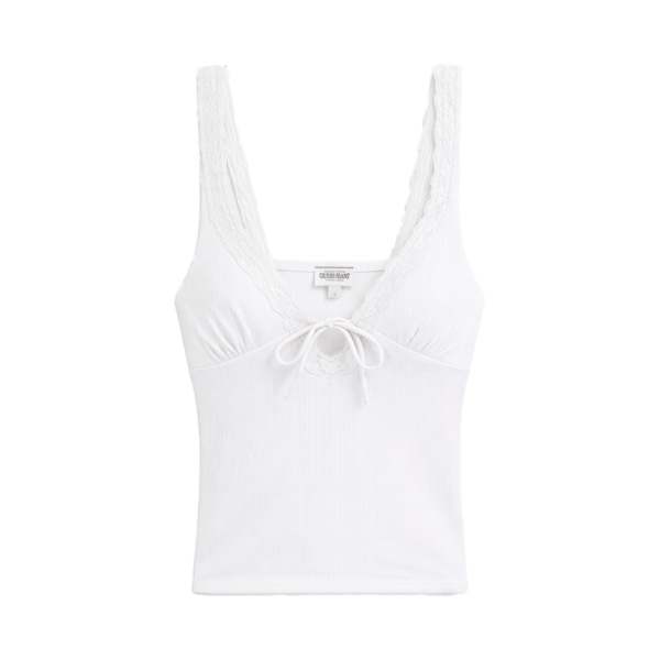 Guess T-shirts hauts et polos Blanc - Haut en maille ctele et dentelle - M - Ref 25 €
