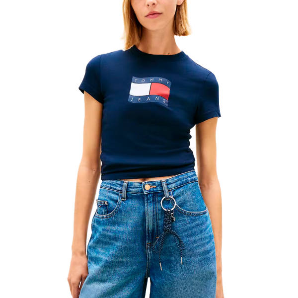 Tommy Hilfiger T-shirts hauts et polos Bleu - T-shirt en maille fine avec logo ondul - M - Ref 24 €