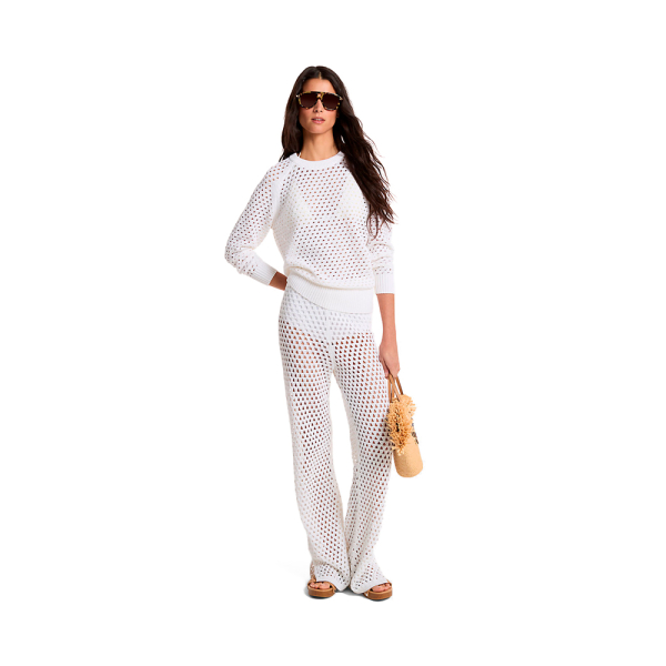 Michael Kors Pantalons Blanc - Pantalon pattes dlphant en coton stretch maille ouverte - L - Ref 98 €