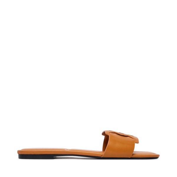 Calvin Klein Provence - Sandales plates en cuir bout carr - 39 Brun- Ref 70 €