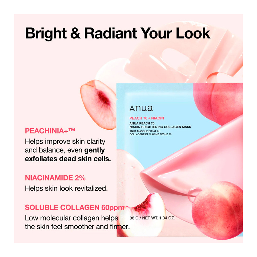 peach-70-niacin-brightening-collagen-mask-mascara-facial-iluminadora-e-hidratante peach-70-niacin-brightening-collagen-mask-mascara-facial-iluminadora-e-hidratante